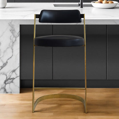 26" Black And Gold Faux Leather And Steel Low Back Counter Height Bar Chair HomeRoots