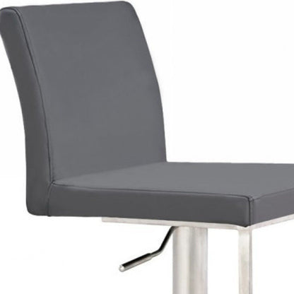Gray And Silver Faux Leather And Faux Leather And Steel Low Back Adjustable Height Swivel Bar Chair HomeRoots