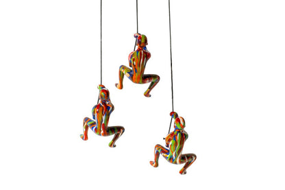 Set of Three Rainbow People Resin Climbing Man Hanging Dimensional Sculpture