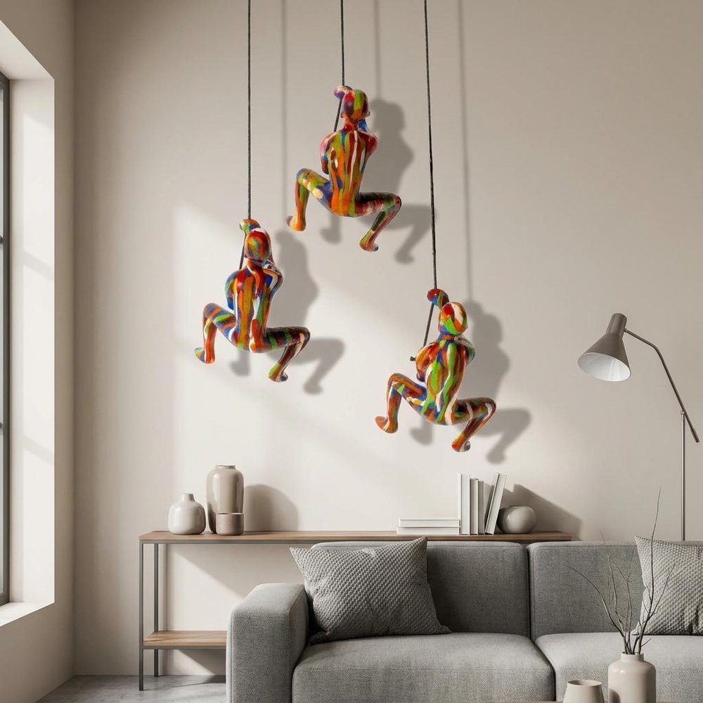 Set of Three Rainbow People Resin Climbing Man Hanging Dimensional Sculpture — view 4