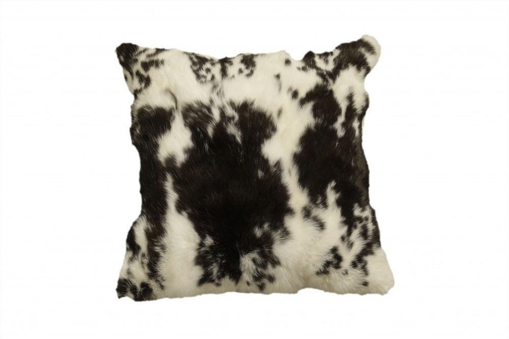 18" X 18" Black And White Rabbit Zippered Natural Fur Animal Print Throw Pillow — view 1