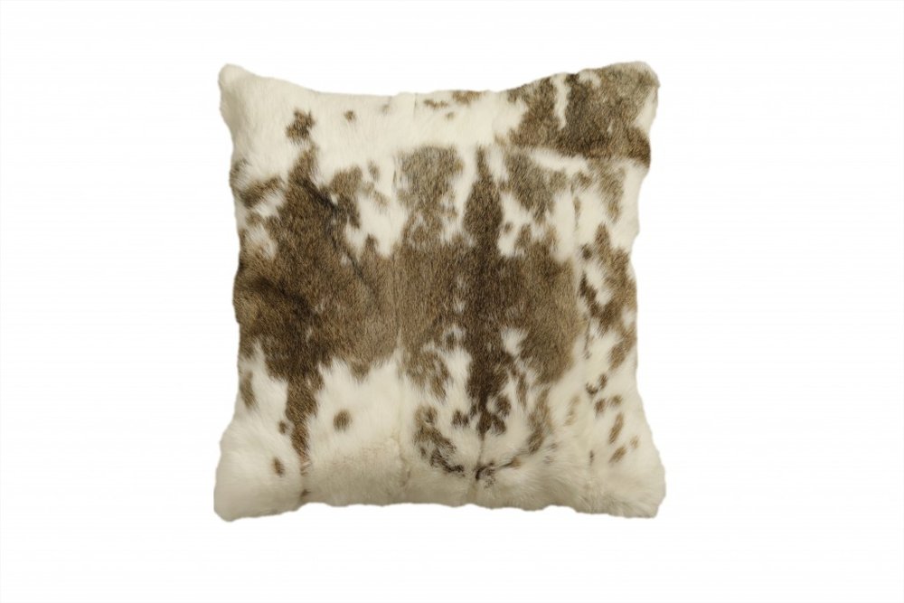 18" X 18" Brown And White Rabbit Zippered Natural Fur Animal Print Throw Pillow — view 1