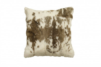 18" X 18" Brown And White Rabbit Zippered Natural Fur Animal Print Throw Pillow HomeRoots