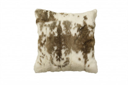 18" X 18" Brown And White Rabbit Zippered Natural Fur Animal Print Throw Pillow HomeRoots