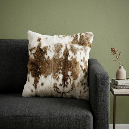18" X 18" Brown And White Rabbit Zippered Natural Fur Animal Print Throw Pillow HomeRoots