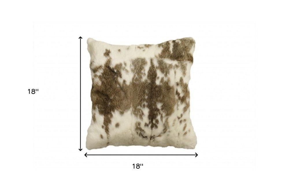 18" X 18" Brown And White Rabbit Zippered Natural Fur Animal Print Throw Pillow HomeRoots
