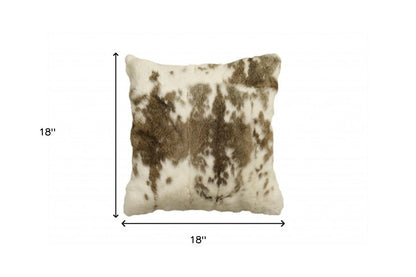 18" X 18" Brown And White Rabbit Zippered Natural Fur Animal Print Throw Pillow HomeRoots
