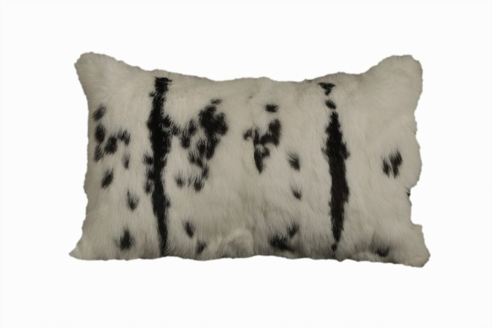 12" X 20" Black And White Rabbit Natural Fur Throw Pillow — view 1