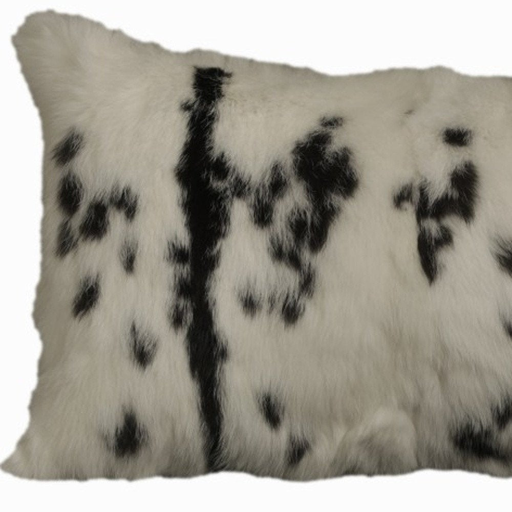 12" X 20" Black And White Rabbit Natural Fur Throw Pillow — view 4