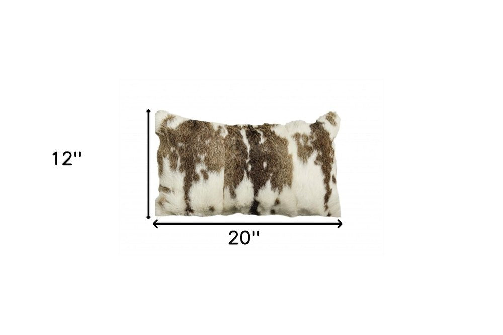 12" X 20" Brown and White Throw Pillow