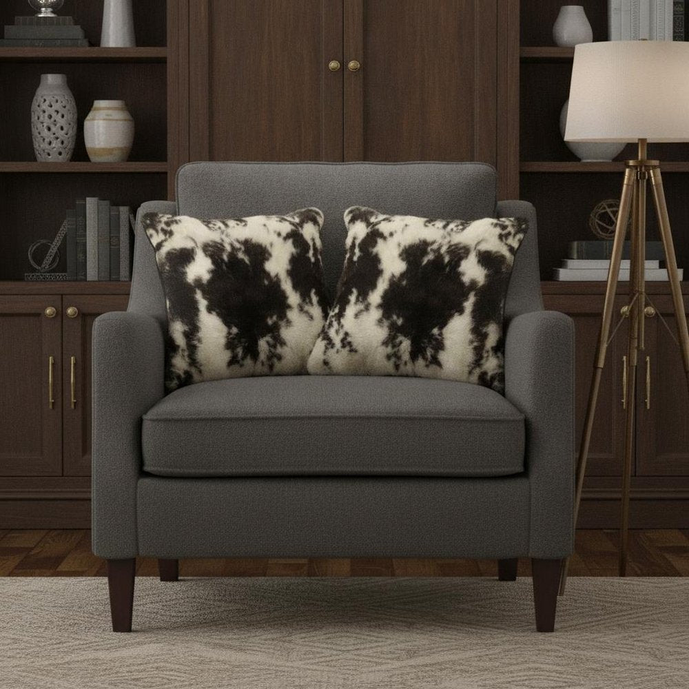 Set of Two 18" Black and White Rabbit Natural Fur Throw Pillow — view 8