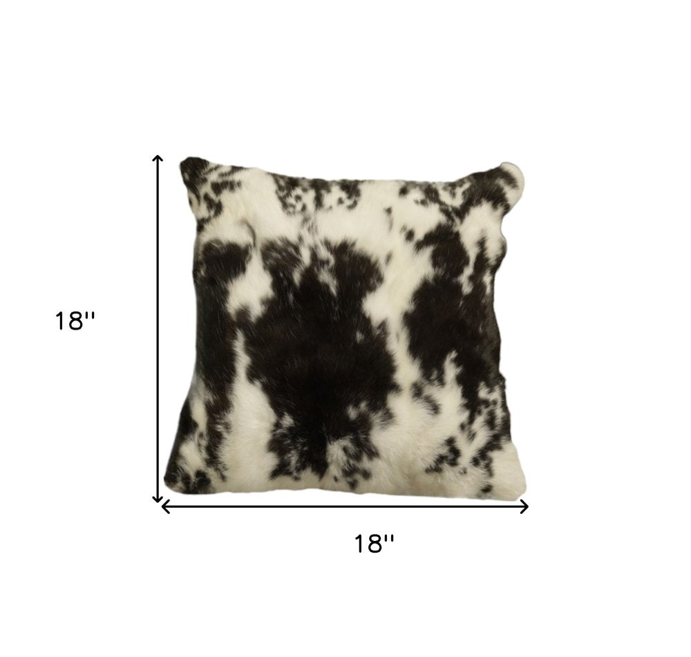Set of Two 18" Black and White Rabbit Natural Fur Throw Pillow — view 7