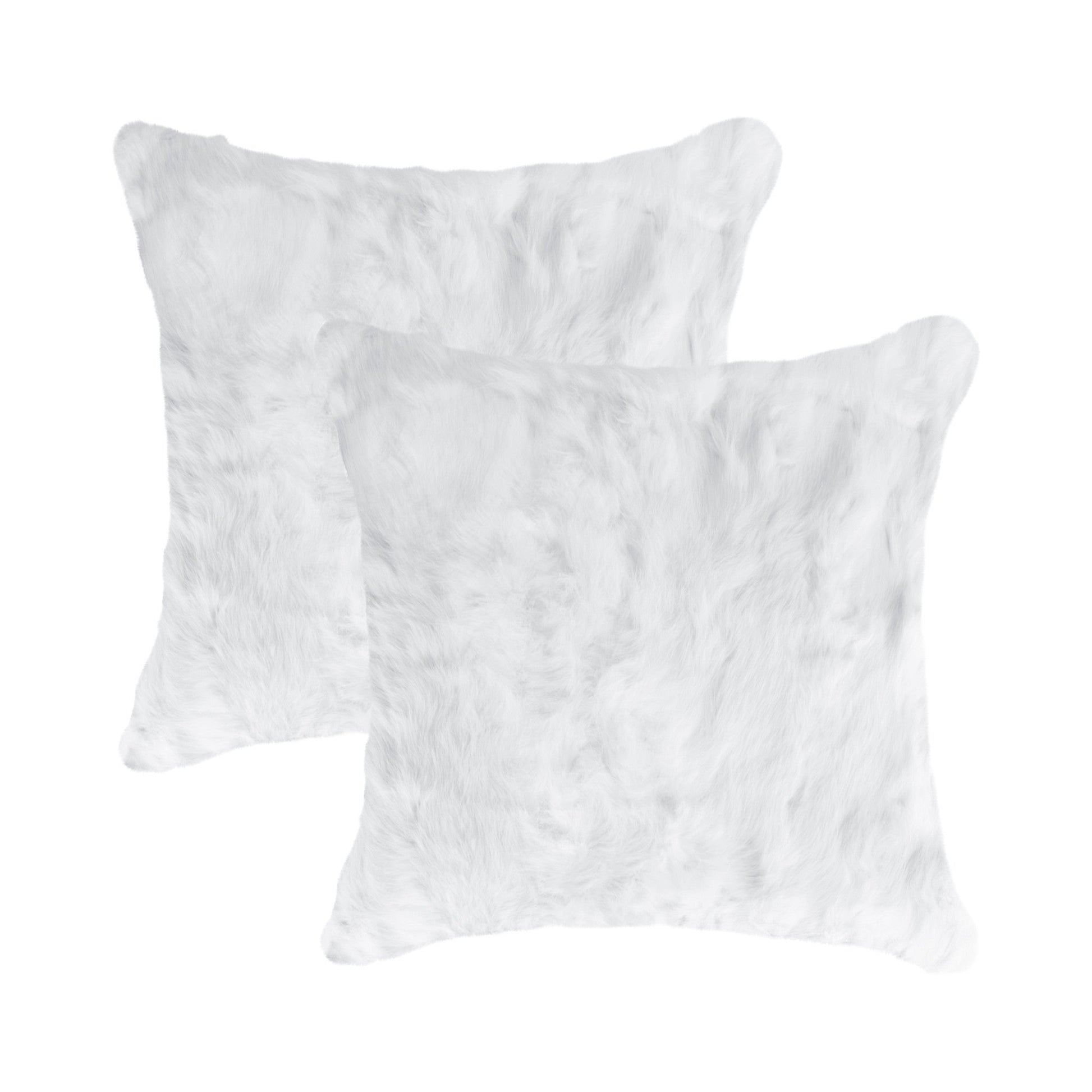 Set Of Two 18" White Rabbit Zippered Natural Fur Throw Pillows FurniFindUSA