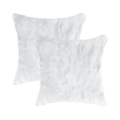Set Of Two 18" White Rabbit Zippered Natural Fur Throw Pillows FurniFindUSA