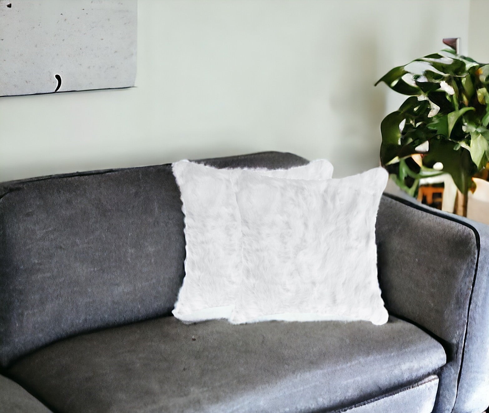 Set Of Two 18" White Rabbit Zippered Natural Fur Throw Pillows FurniFindUSA