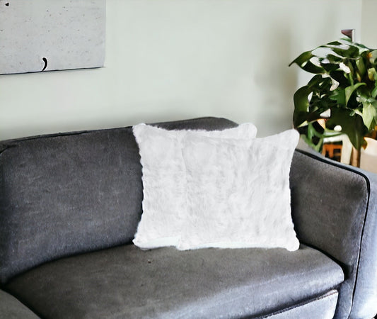 Set Of Two 18" White Rabbit Zippered Natural Fur Throw Pillows FurniFindUSA