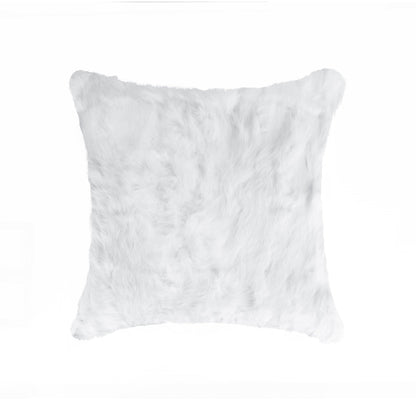 Set Of Two 18" White Rabbit Zippered Natural Fur Throw Pillows FurniFindUSA