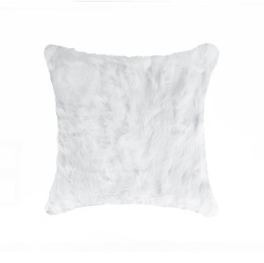 Set Of Two 18" White Rabbit Zippered Natural Fur Throw Pillows FurniFindUSA