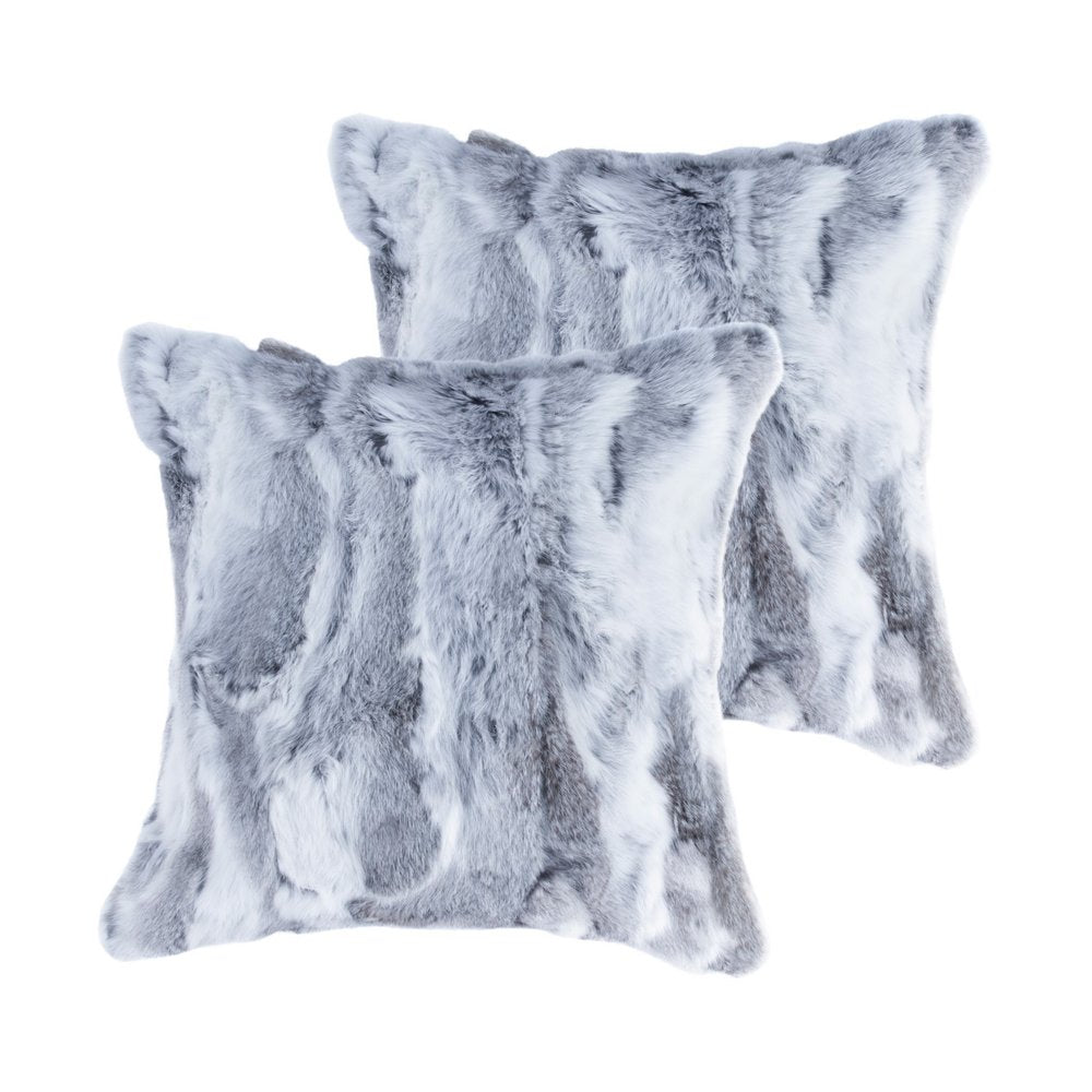Set Of Two 18" Grey Rabbit Natural Fur Throw Pillows — view 1
