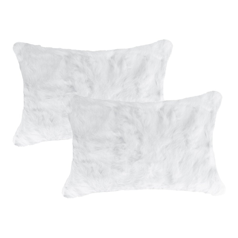 Set of Two 12" X 20" White Natural Fur Throw Pillows — view 1