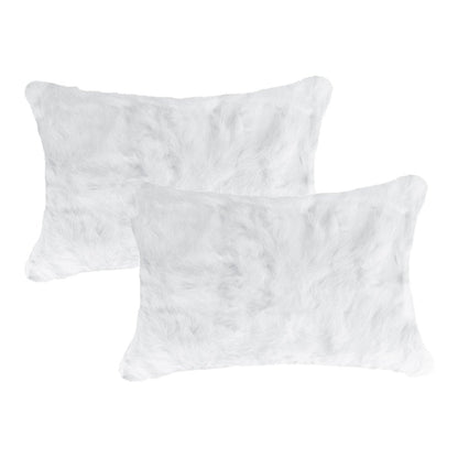 Set of Two 12" X 20" White Natural Fur Throw Pillows