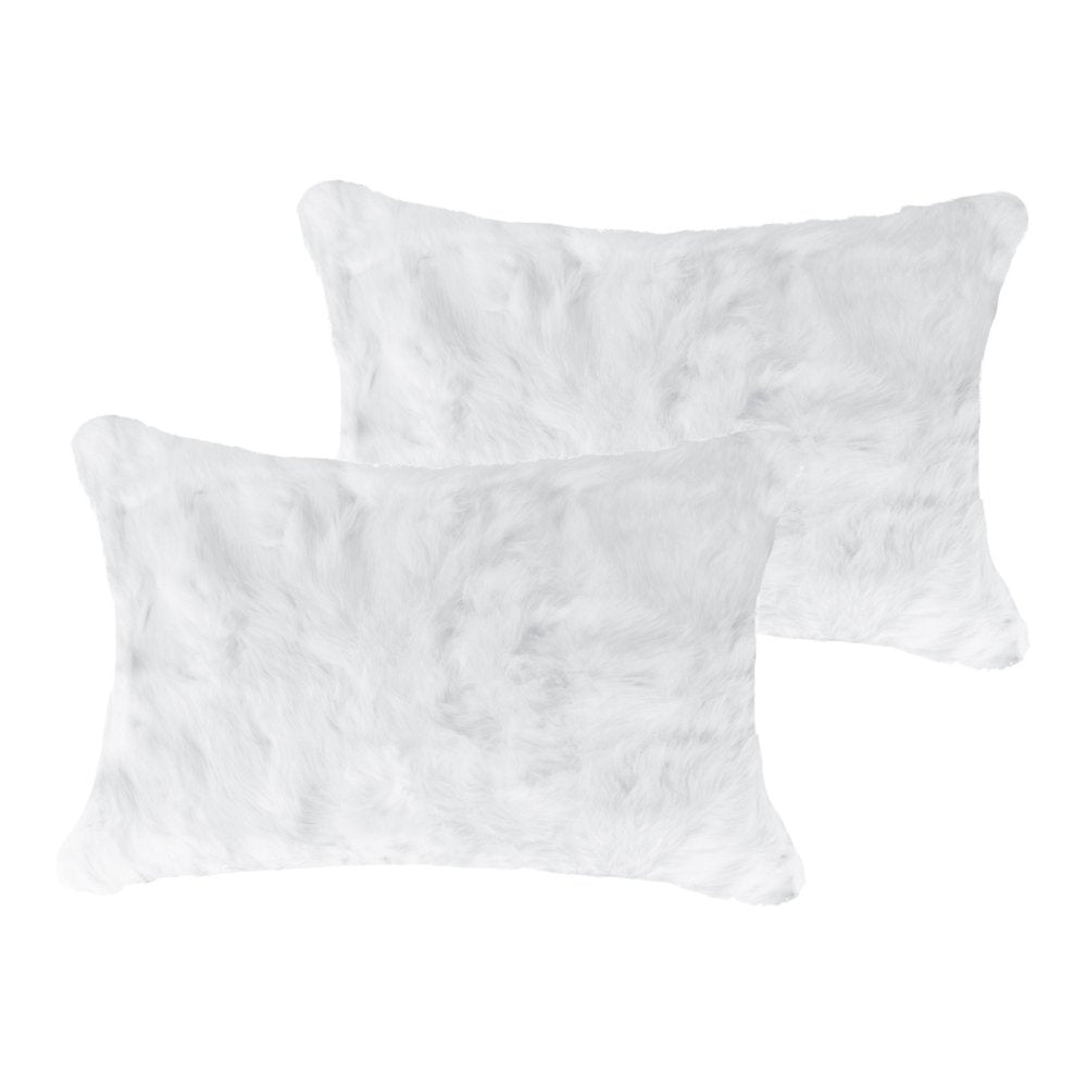 Set of Two 12" X 20" White Natural Fur Throw Pillows — view 2