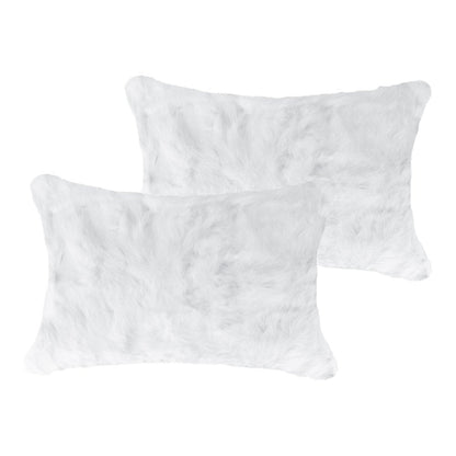Set of Two 12" X 20" White Natural Fur Throw Pillows