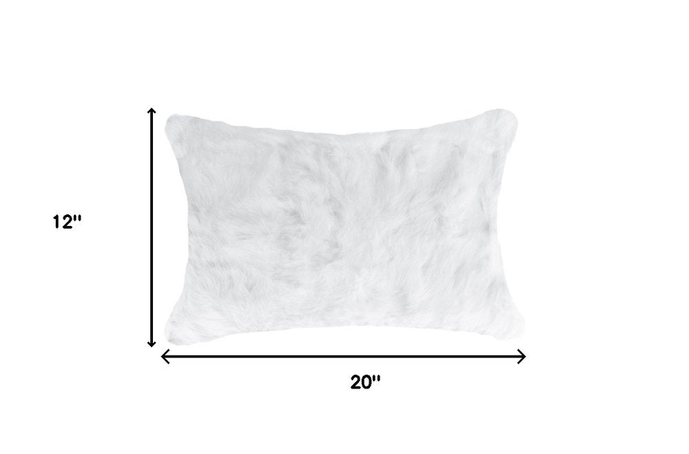 Set of Two 12" X 20" White Natural Fur Throw Pillows