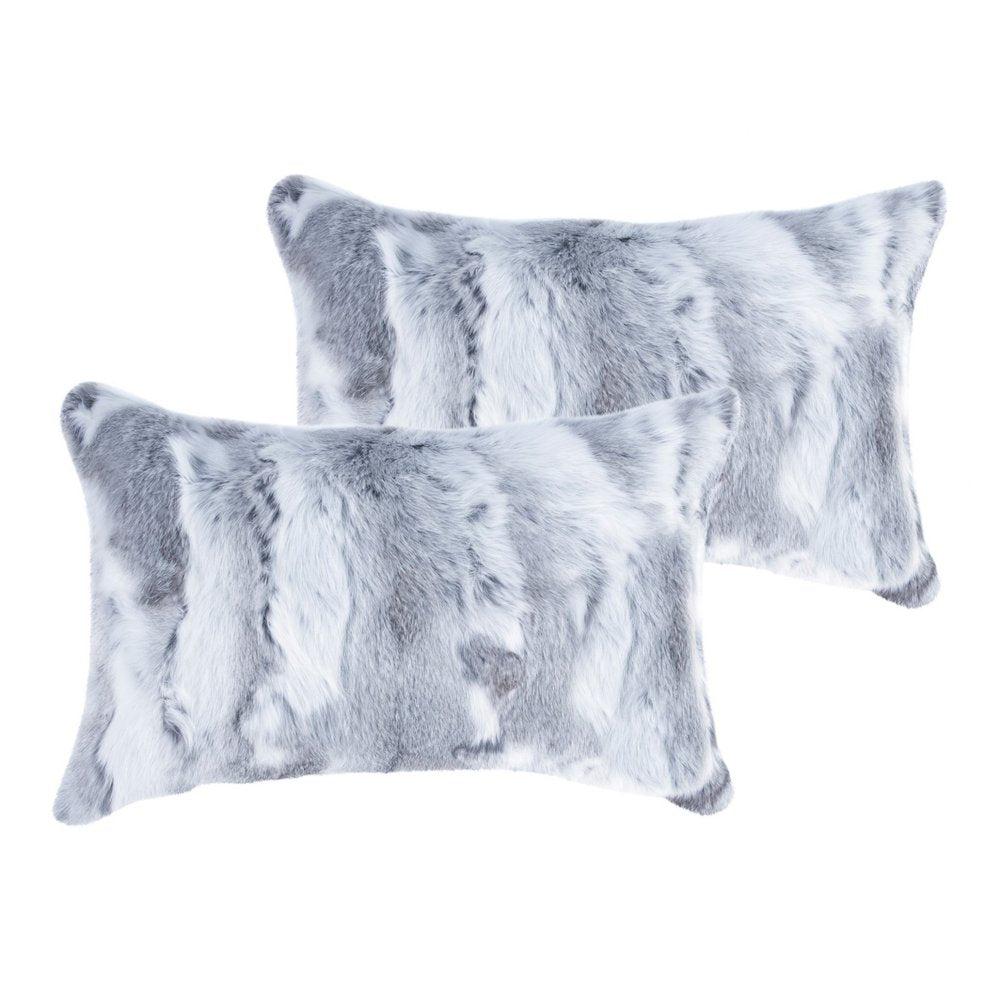 Set of Two 12" X 20" Gray Rabbit Natural Fur Throw Pillow — view 1