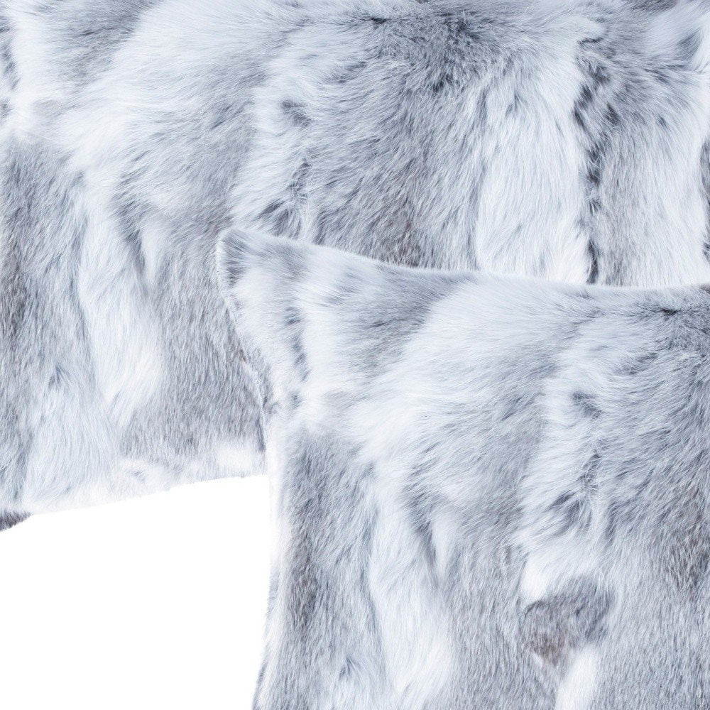 Set of Two 12" X 20" Gray Rabbit Natural Fur Throw Pillow — view 3