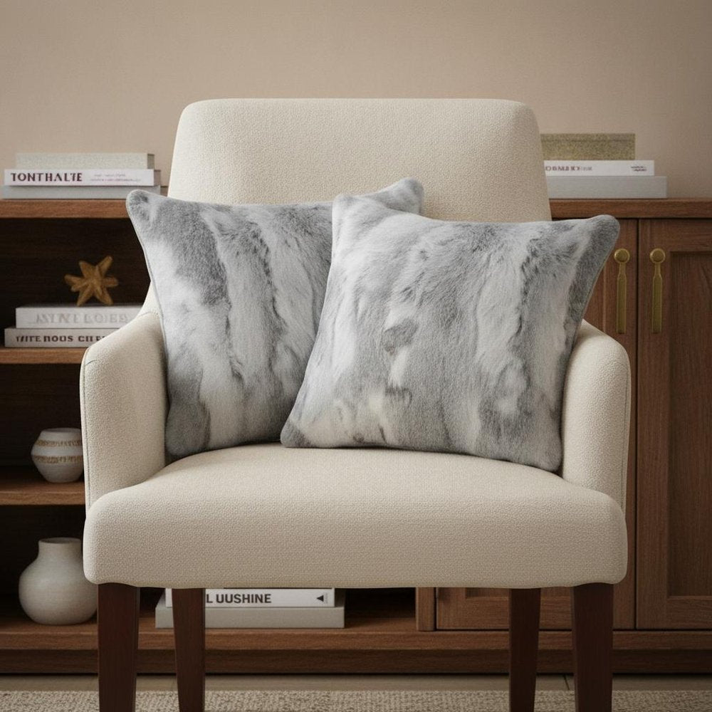 Set of Two 12" X 20" Gray Rabbit Natural Fur Throw Pillow — view 7