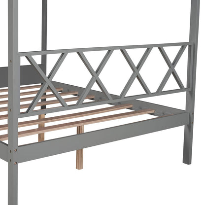 Gray Solid and Manufactured Wood Full Four Poster