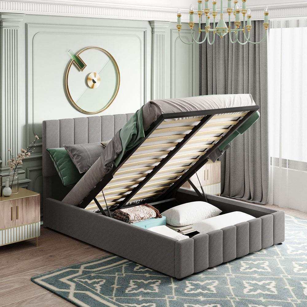 Full Double Gray Upholstered Linen Blend Bed