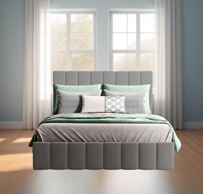 Gray Ribbed Texture Linen Blend Full Bed Frame