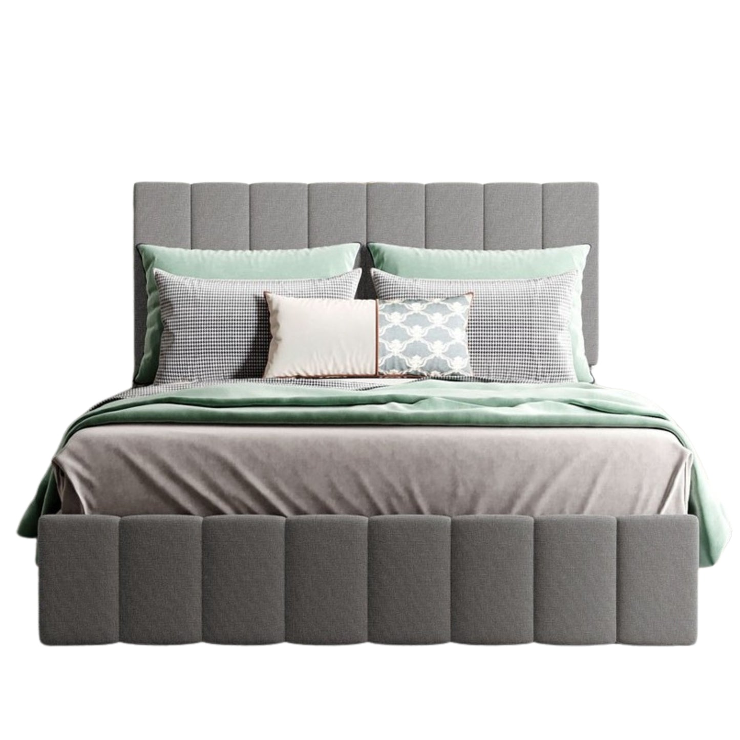 Gray Ribbed Texture Linen Blend Full Bed Frame