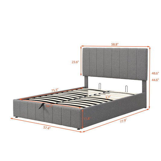 Gray Wood And Linen Blend Full Adjustable Bed Frame