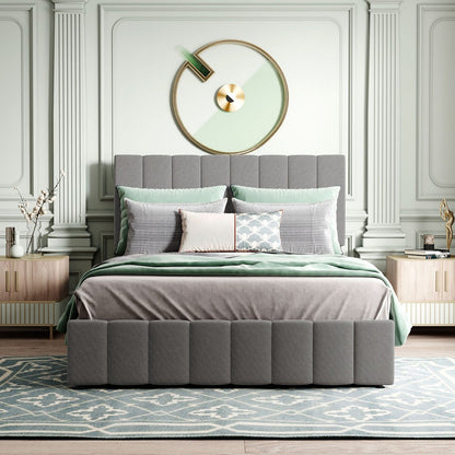 Full Double Gray Upholstered Linen Blend Bed