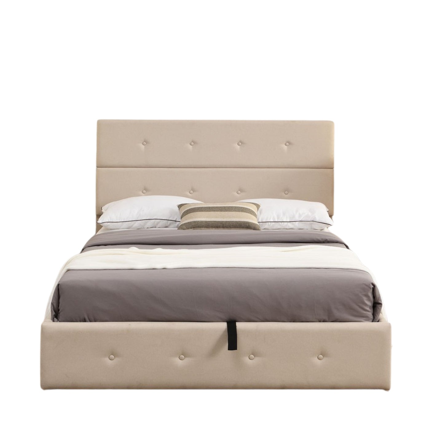 Beige Tufted Linen Blend Full Bed Frame