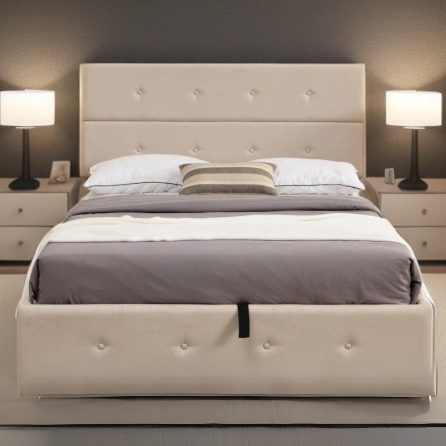 Beige Tufted Linen Blend Full Bed Frame