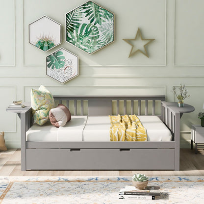 Gray Solid and Manufactured Wood Bed with Trundle