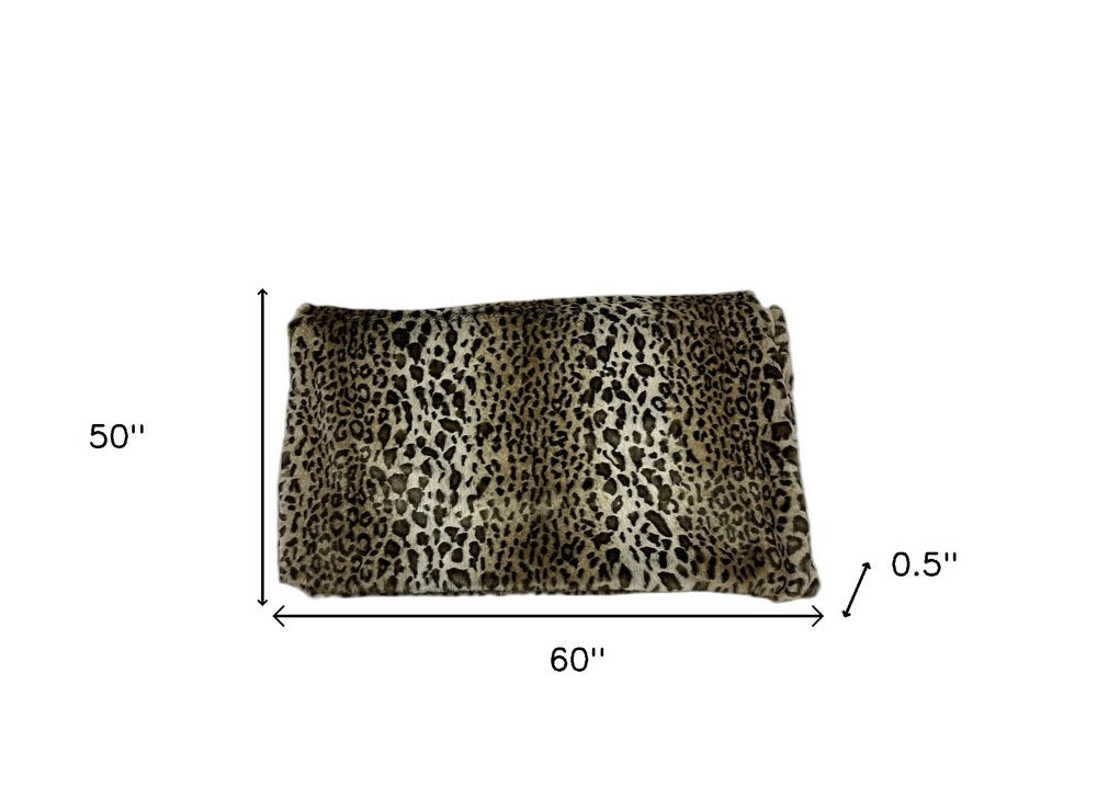 50" X 60" Black Brown And Beige Leopard Faux Fur Plush Throw Blanket HomeRoots