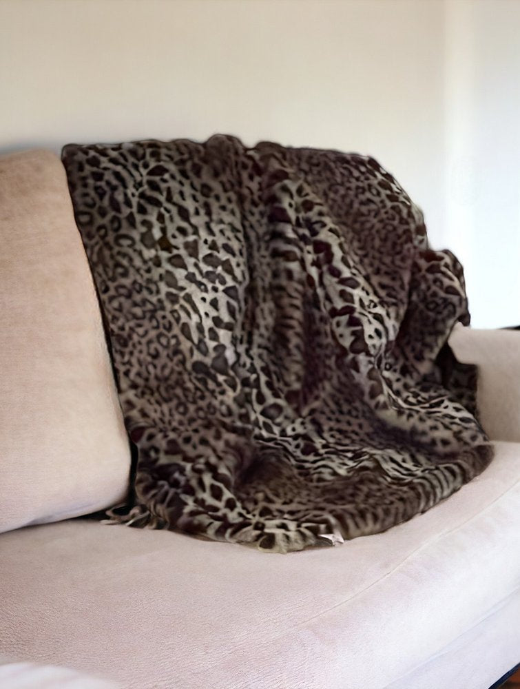 50" X 60" Black Brown And Beige Leopard Faux Fur Plush Throw Blanket HomeRoots