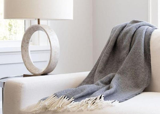 Dark Grey and White Dreamy Soft Herringbone Throw Blanket HomeRoots