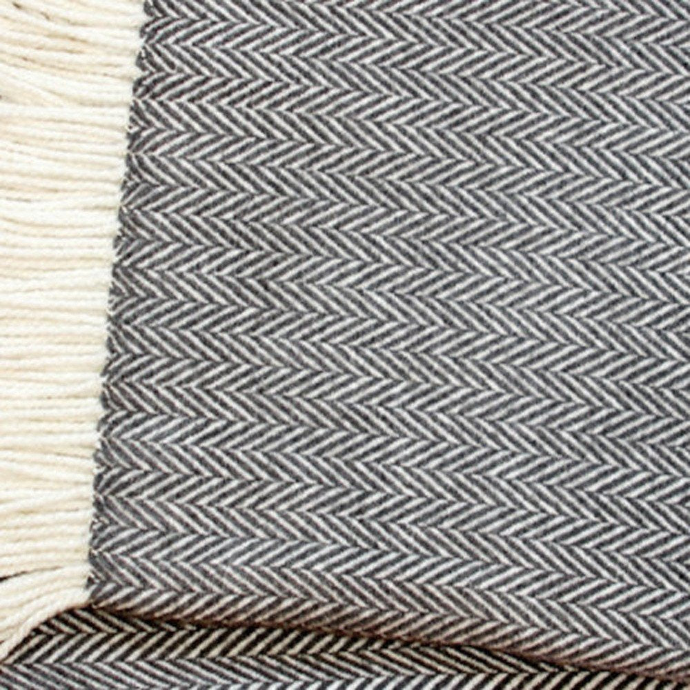 Dark Grey and White Dreamy Soft Herringbone Throw Blanket HomeRoots