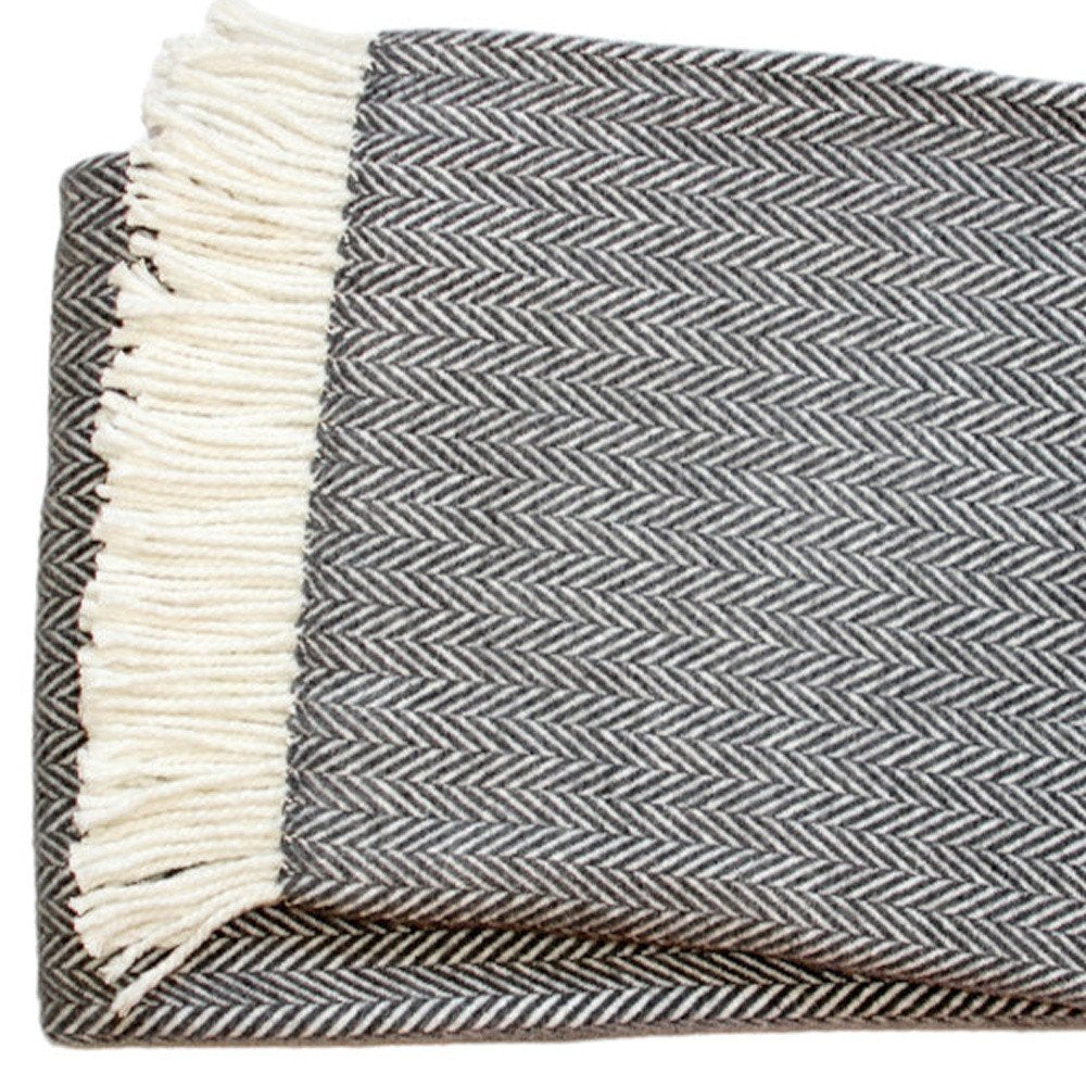 Dark Grey and White Dreamy Soft Herringbone Throw Blanket HomeRoots