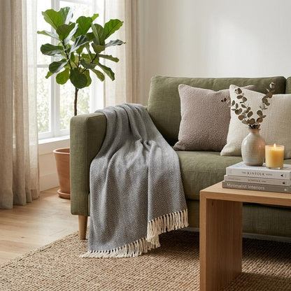 Dark Grey and White Dreamy Soft Herringbone Throw Blanket HomeRoots