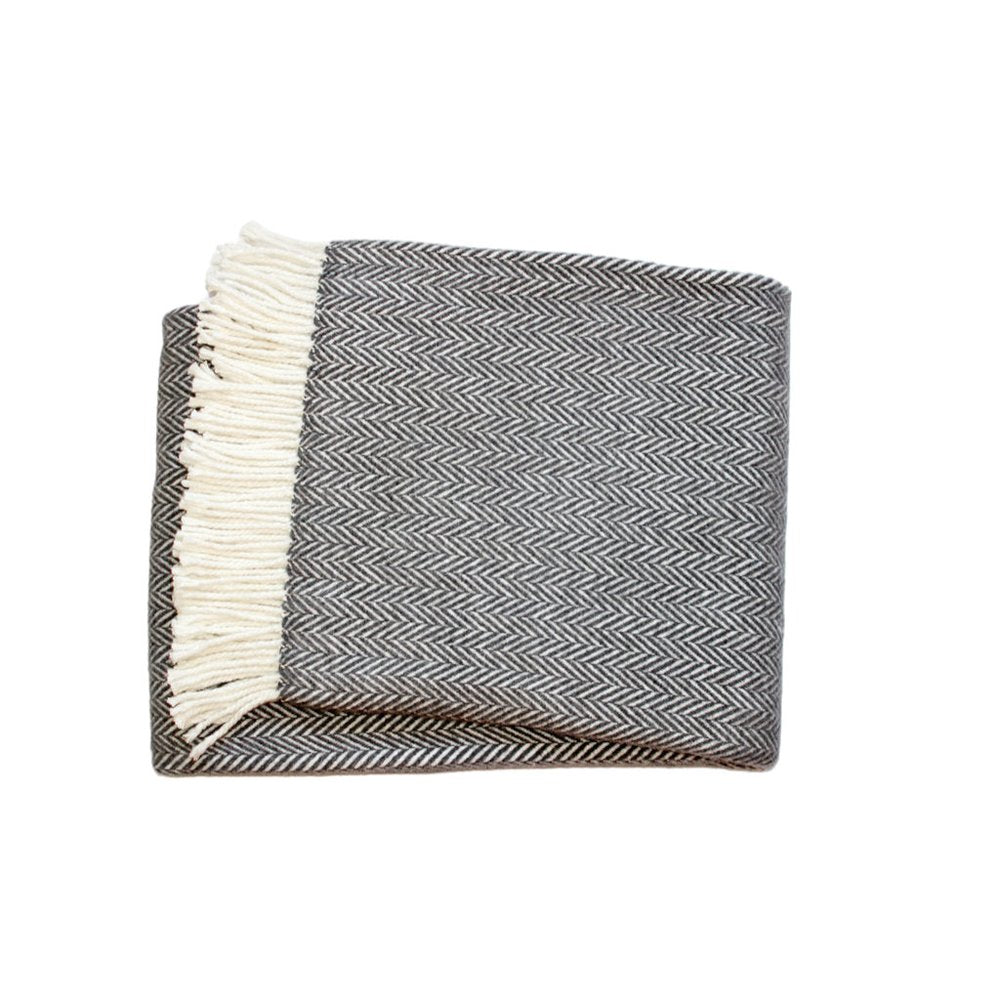 Dark Grey and White Dreamy Soft Herringbone Throw Blanket HomeRoots