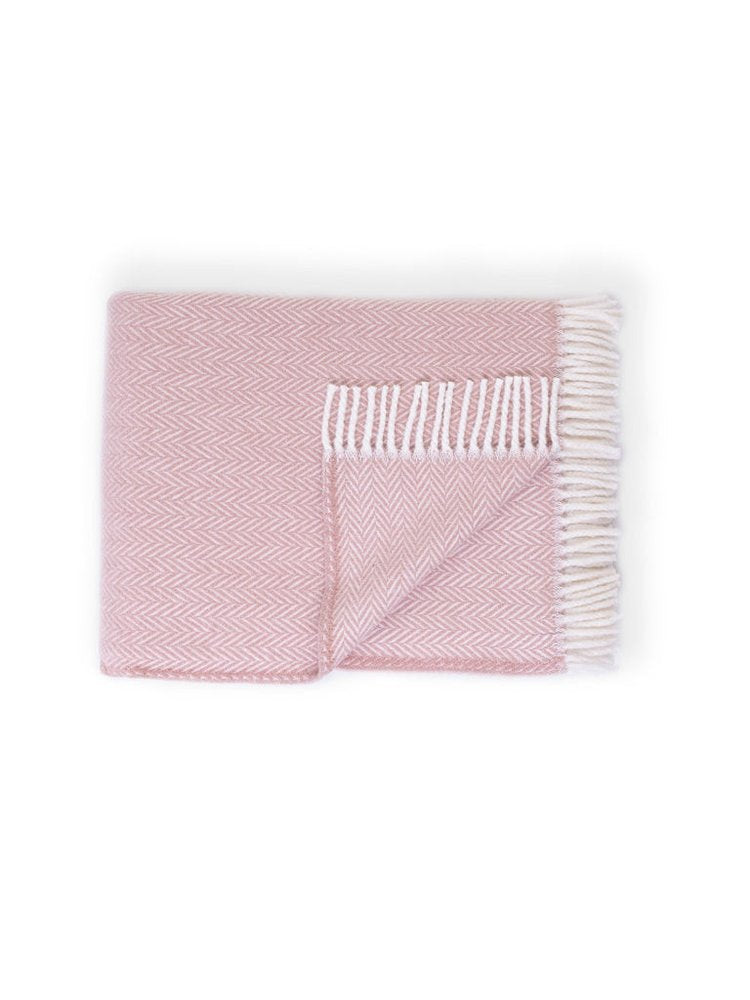 70" X 55" Pink And White Cotton Blend Woven Herringbone Plush Throw Blanket with Tassels — view 1