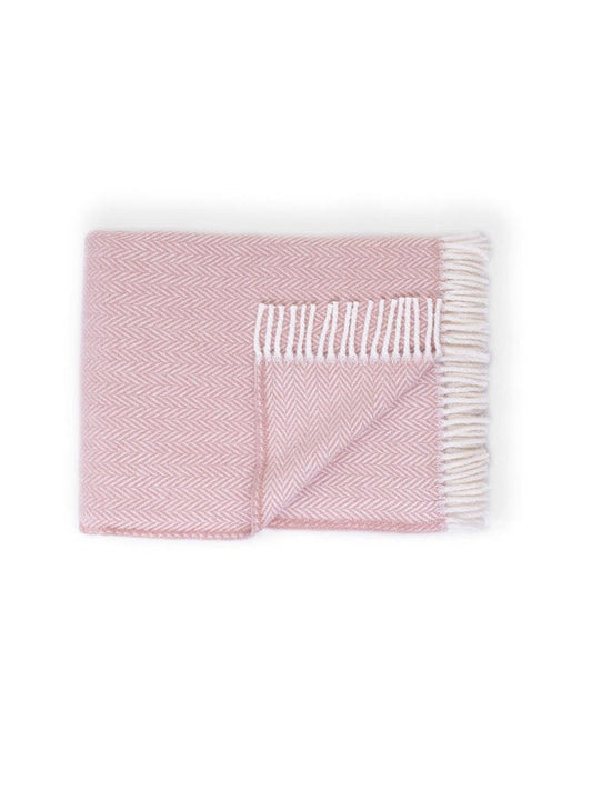 70" X 55" Pink And White Cotton Blend Woven Herringbone Plush Throw Blanket with Tassels HomeRoots
