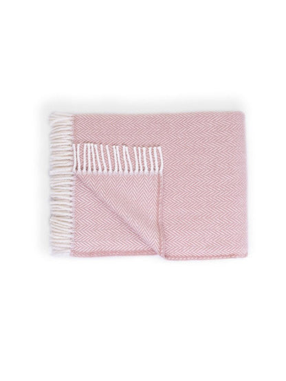 70" X 55" Pink And White Cotton Blend Woven Herringbone Plush Throw Blanket with Tassels HomeRoots
